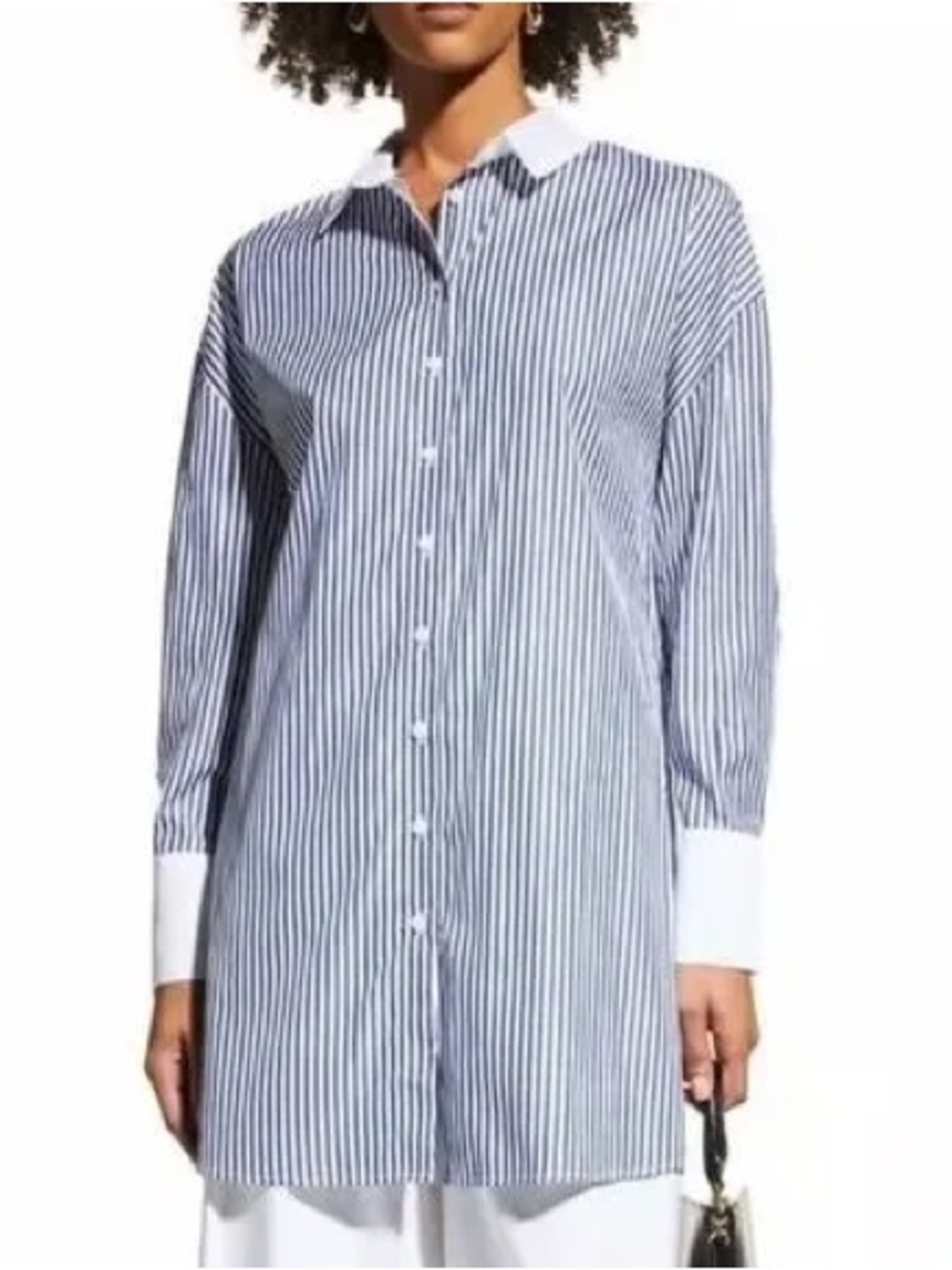 Harshman Justine Striped Button Down Tunic Navy White XS NWT